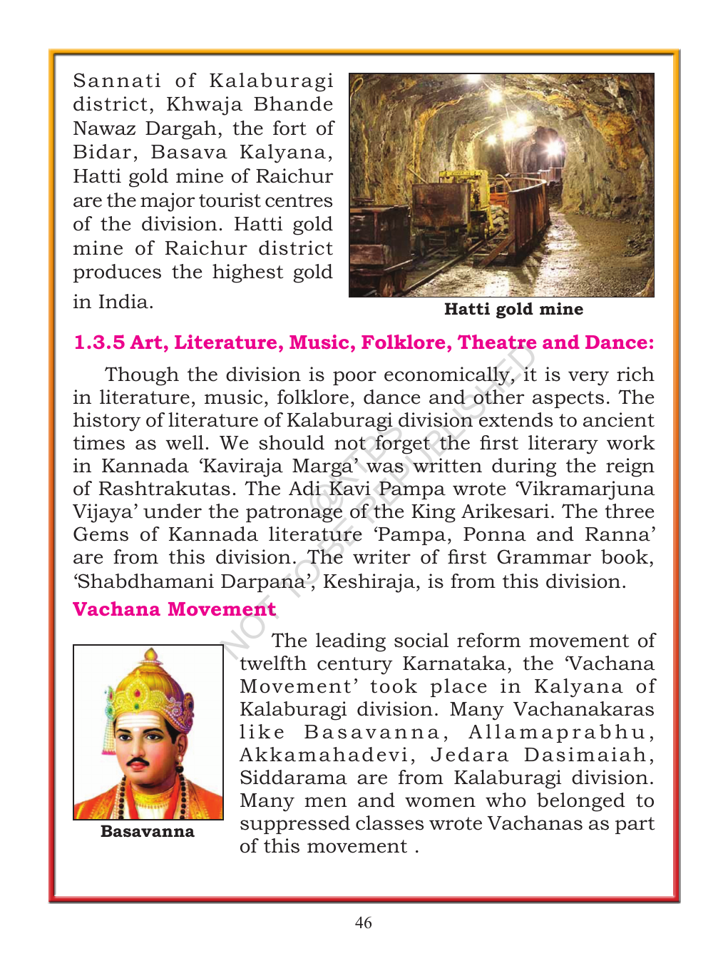 Karnataka Grade 6 Social Science page introducing the Vachana Movement with a traditional textbook depiction of Basavanna.